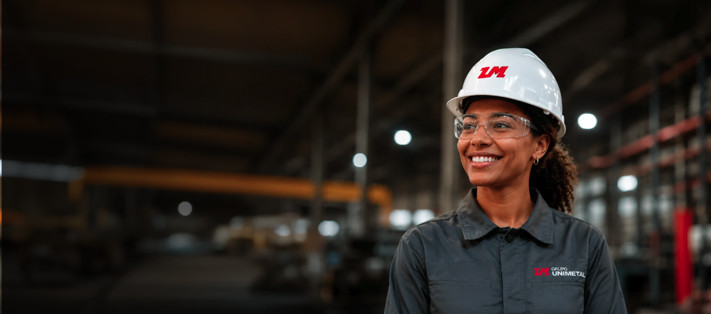 Colaboradora do Grupo Unimetal em ambiente industrial